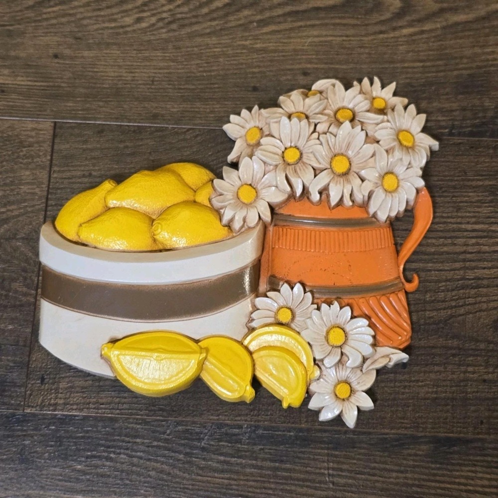 Vintage 1981 Syroco Homco Lemon Wall Plaques 7610 Kitchen Decor Set Yellow Retro - Picture 7 of 12